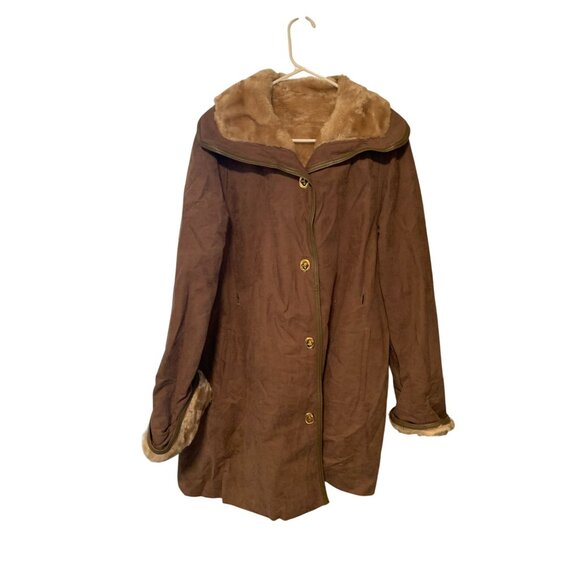 Vintage Country Blazer Womens Size Large Fur Lined Mid Length Suede Coat Jacket - Picture 1 of 3